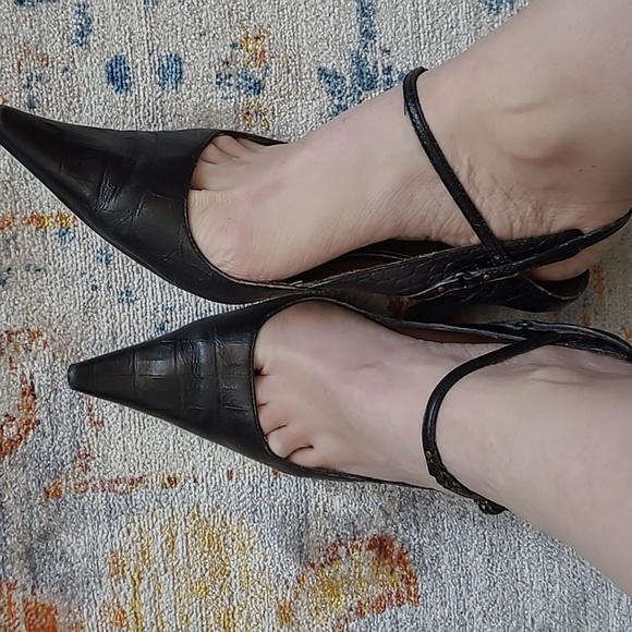 Leather Croco Embossed Slingback Heels - Picture 10 of 10